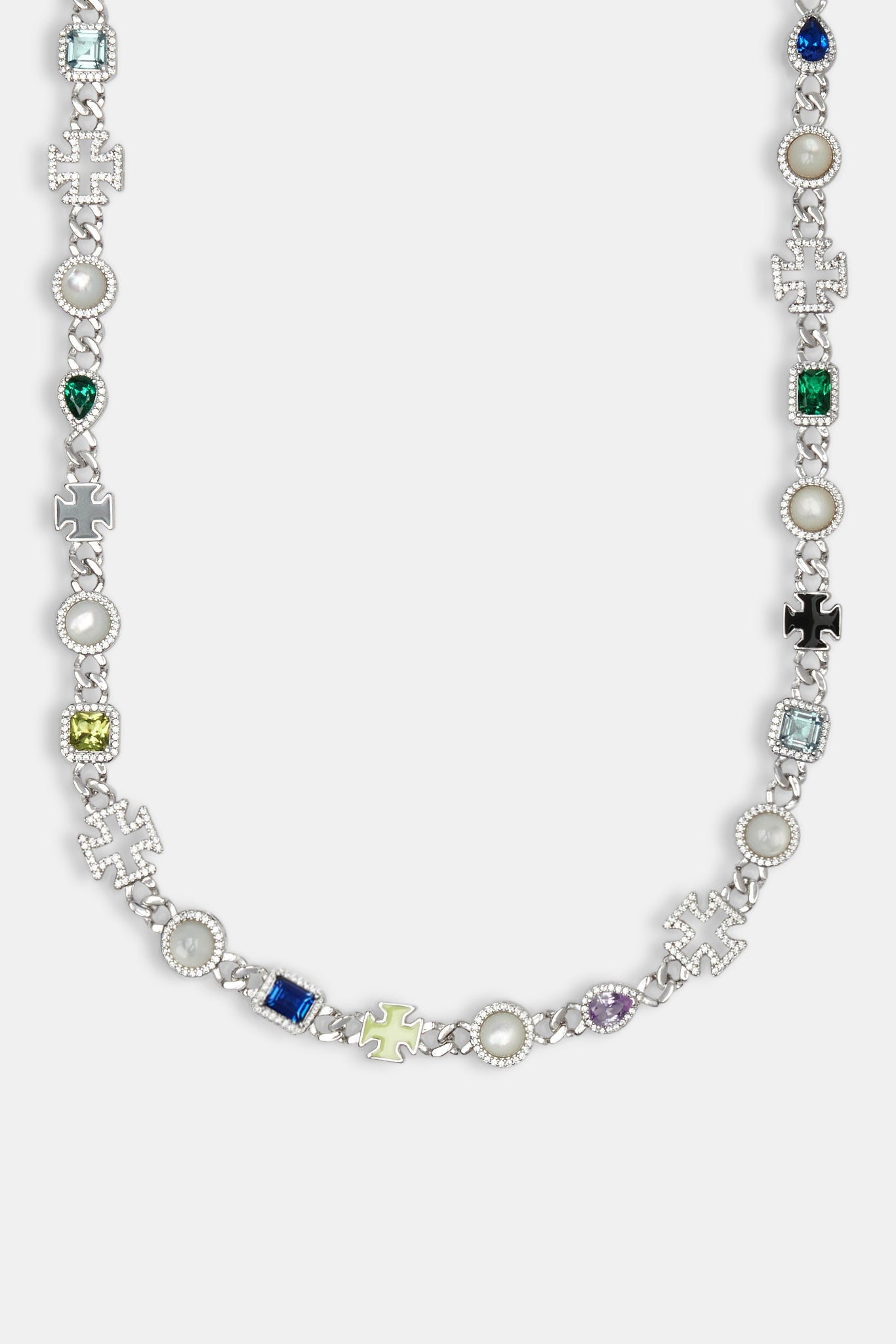 Cuban Link Gemstone & Motif Chain - White - 10mm